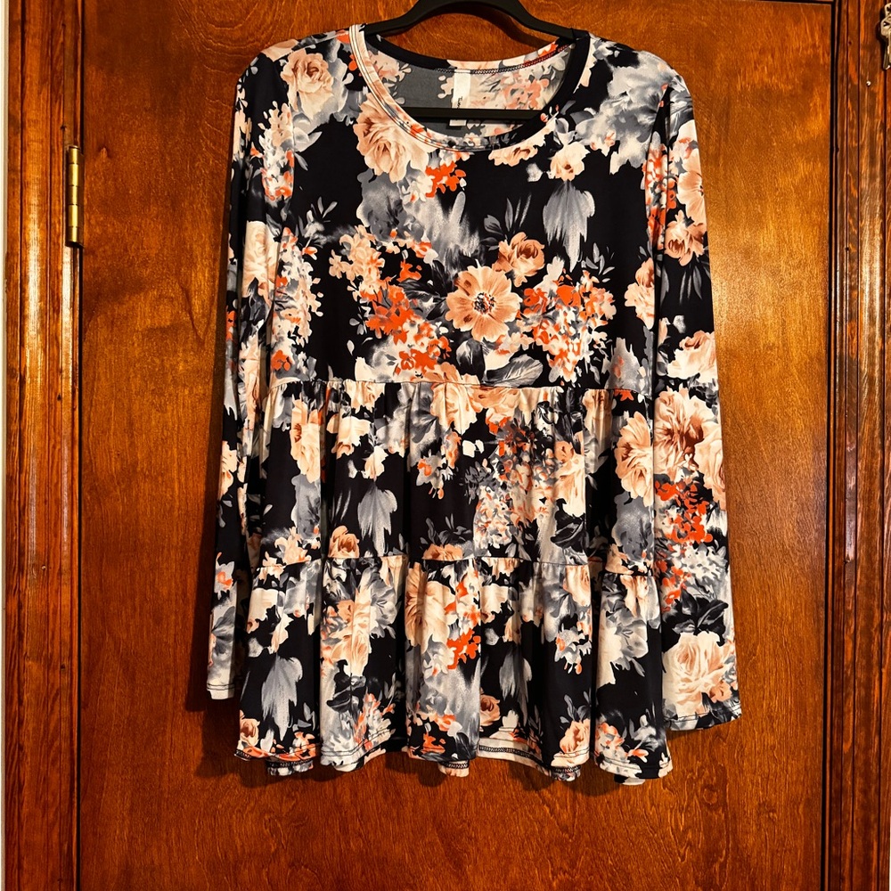 Elegant Floral Print Long Sleeve Blouse